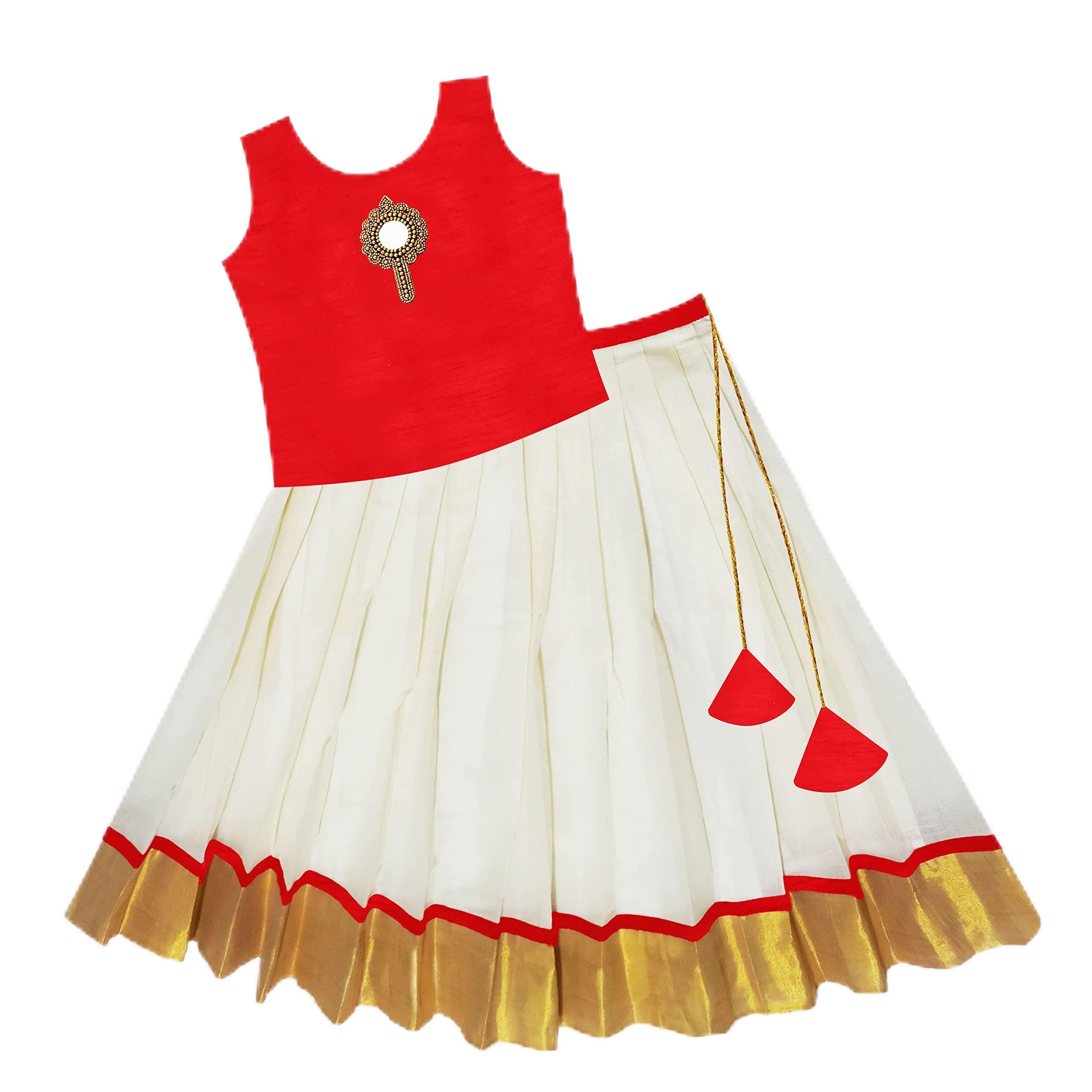 Silstory Onam Traditional Kerala Set Kasavu dress for Baby Girl's, Kids, Girls and Teens - Pattu Pavada Silk & Traditional Classic Lehenga Choli 0-14 years