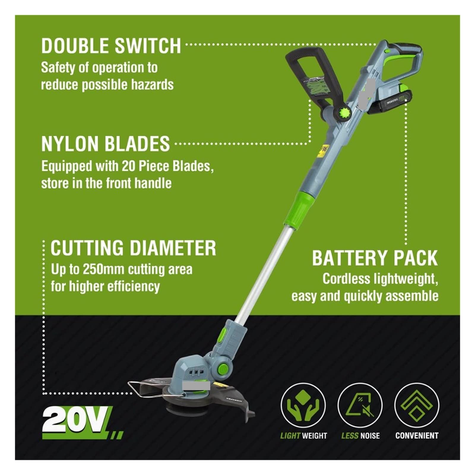 20V elektryczna kosiarka do trawy 2000mAh Li-ion akumulatorowa podkaszarka do trawy automatyczne zwalnianie przecinak do żyłki przycinanie narzędzie ogrodnicze 20 szt. Ostrza