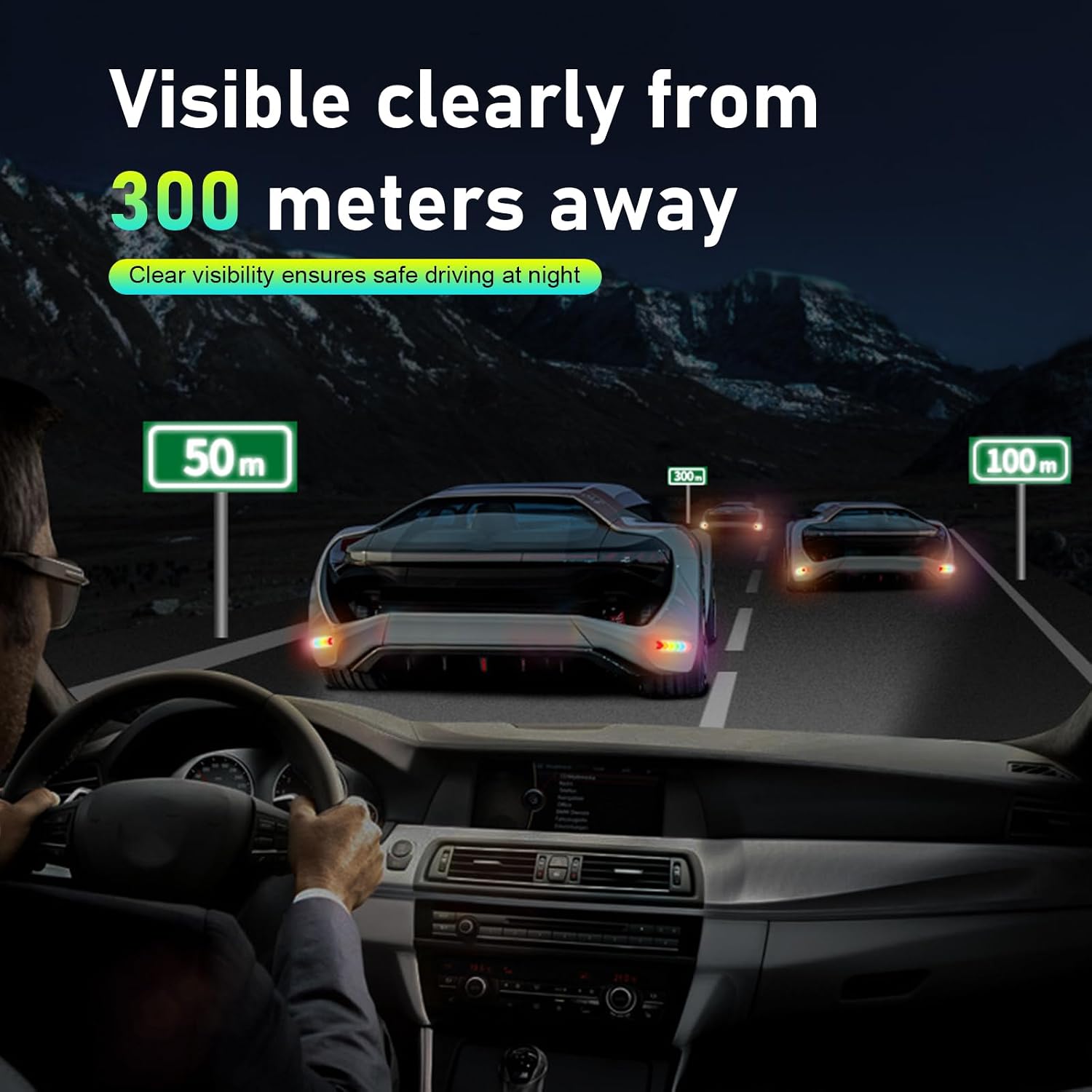 2 PCS Strong Reflective Car Decal, 1.38" x 5.91" Car Front & Rear Bumpers Colorful Reflective Decor Sticker, Nighty Safety Warning Anti-Collision Cars Decor Sticker, Universal for Most Cars image 4
