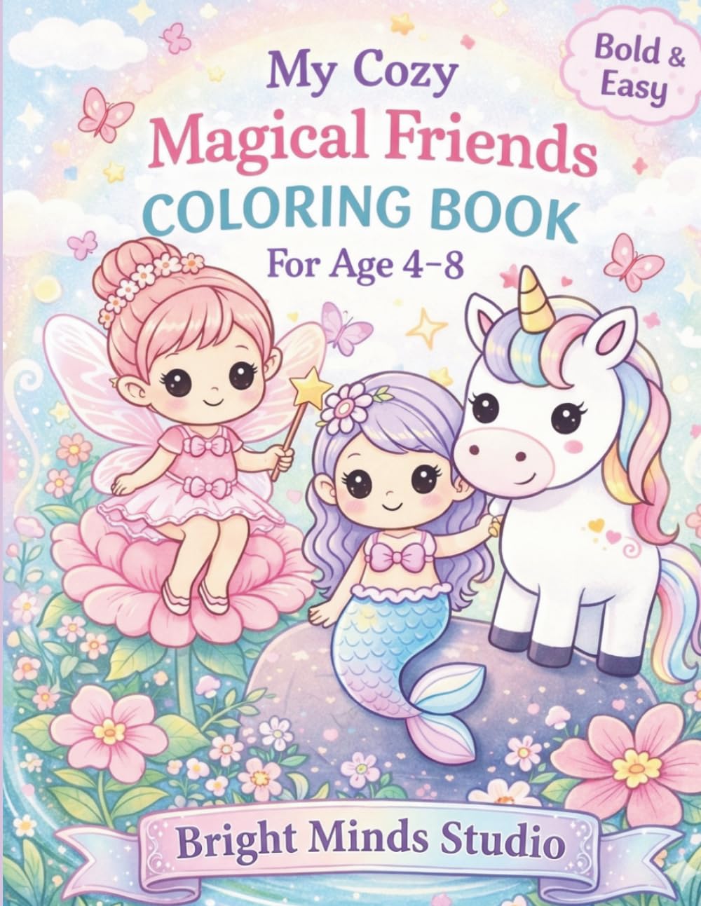 My Cozy Magical Friends Coloring Book: Fairies, Mermaids & Unicorns Coloring Pages for Kids Ages 4-8