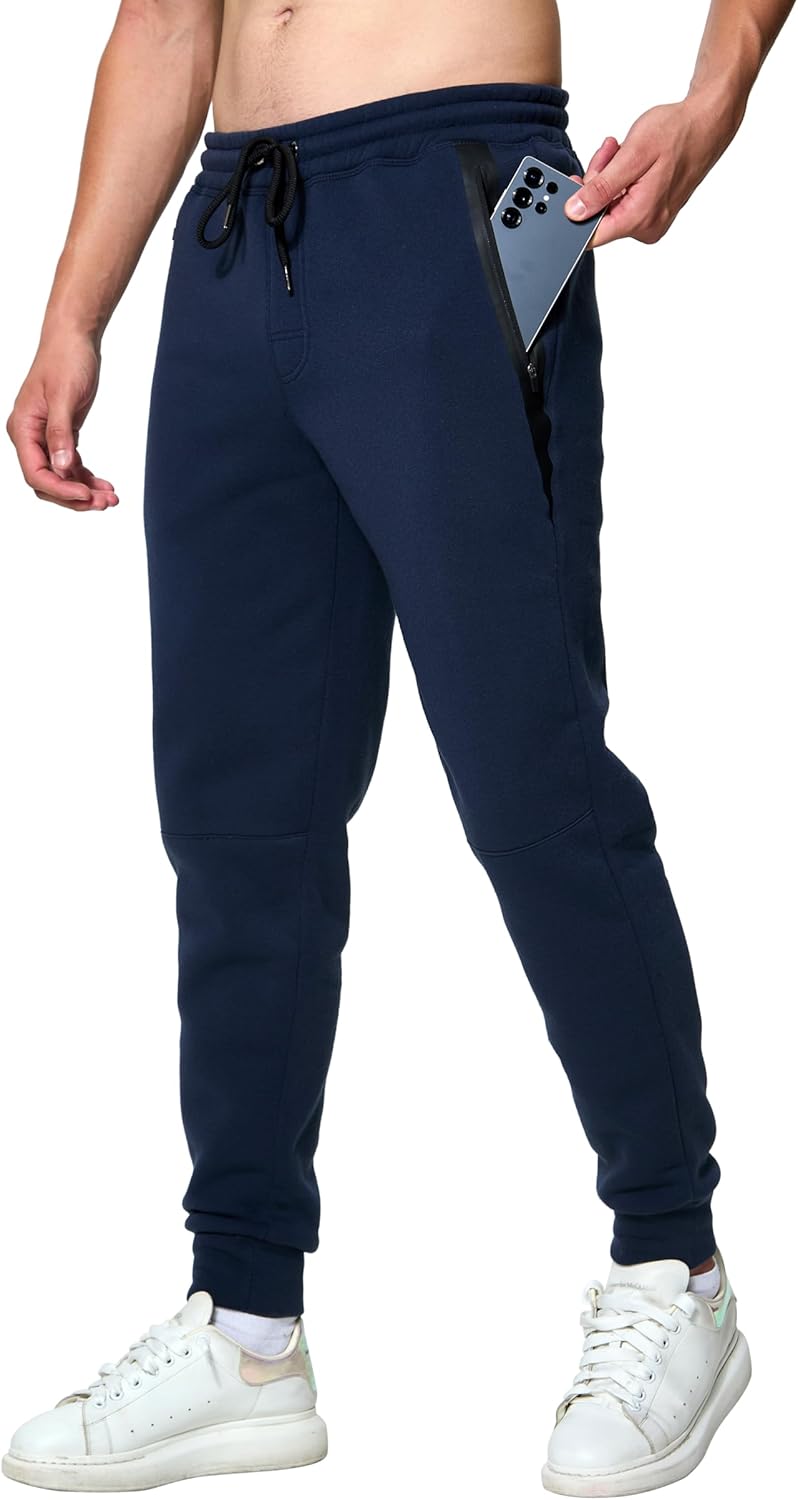 Mens Fleece Elastic Bottom Athletic Workout Jogger Sweatpants with Zipper Pockets and Drawstring - Image 6