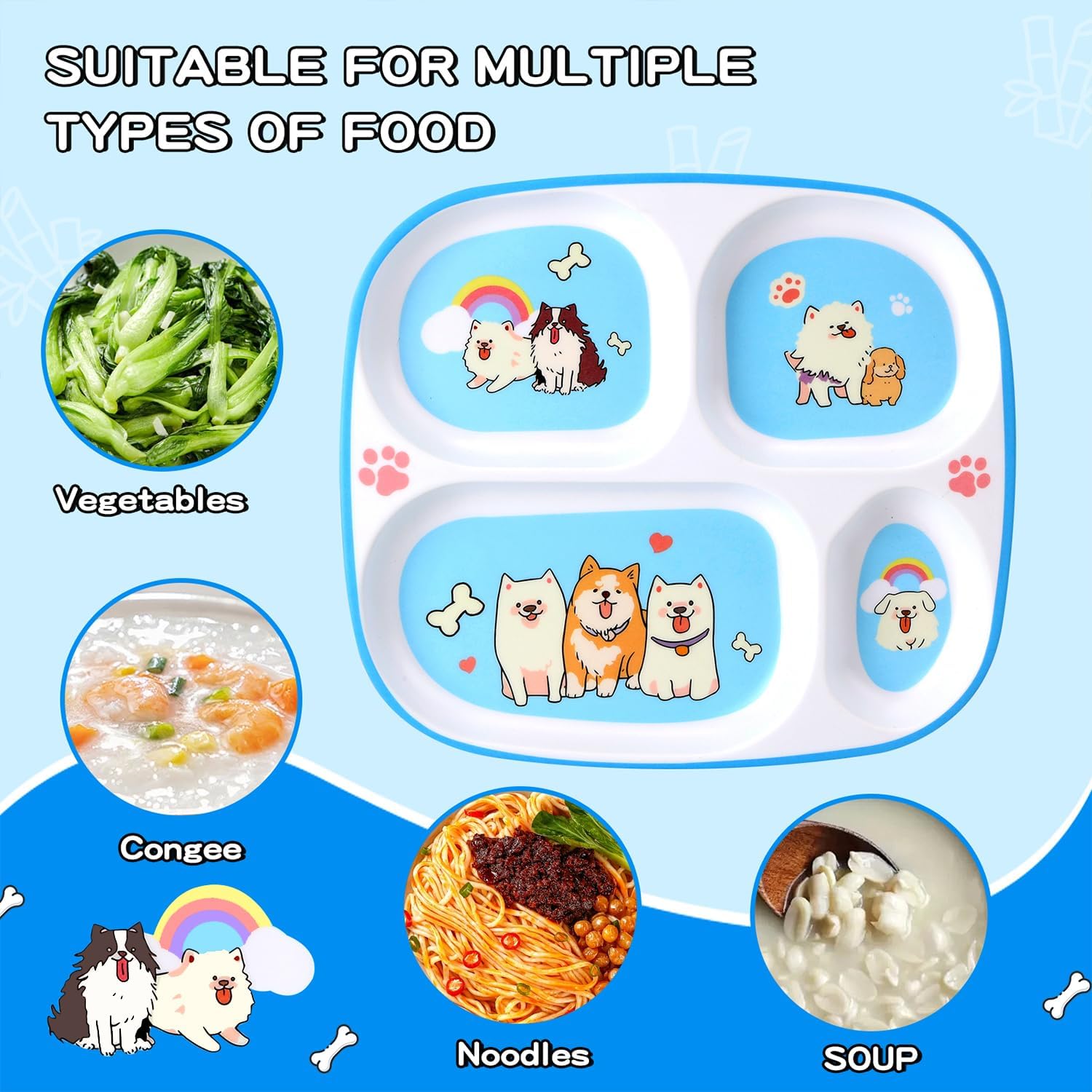 5-Piece Kids Melamine Dinnerware Set – Plate, Bowl, Cup, Fork & Spoon – BPA-Free, Durable & Lightweight Cartoon Set for Toddlers (Puppy Band)