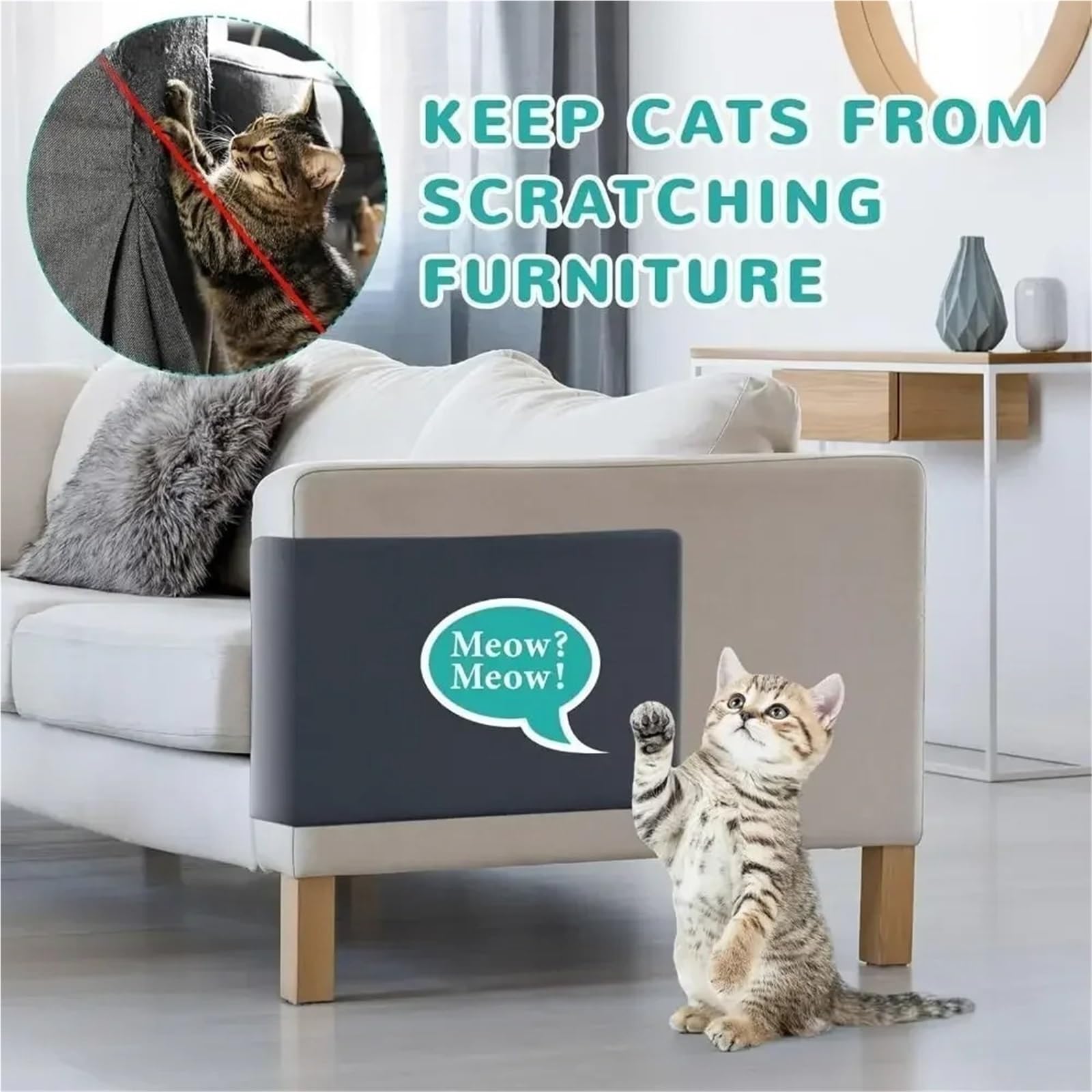 Kratzschutz Sofa Katze Katzenkratzmatte, zuschneidbar, Selbstklebende Teppichunterlage, Kratzmöbel, Couch, Eckwandschutz(Khaki,40X200CM)