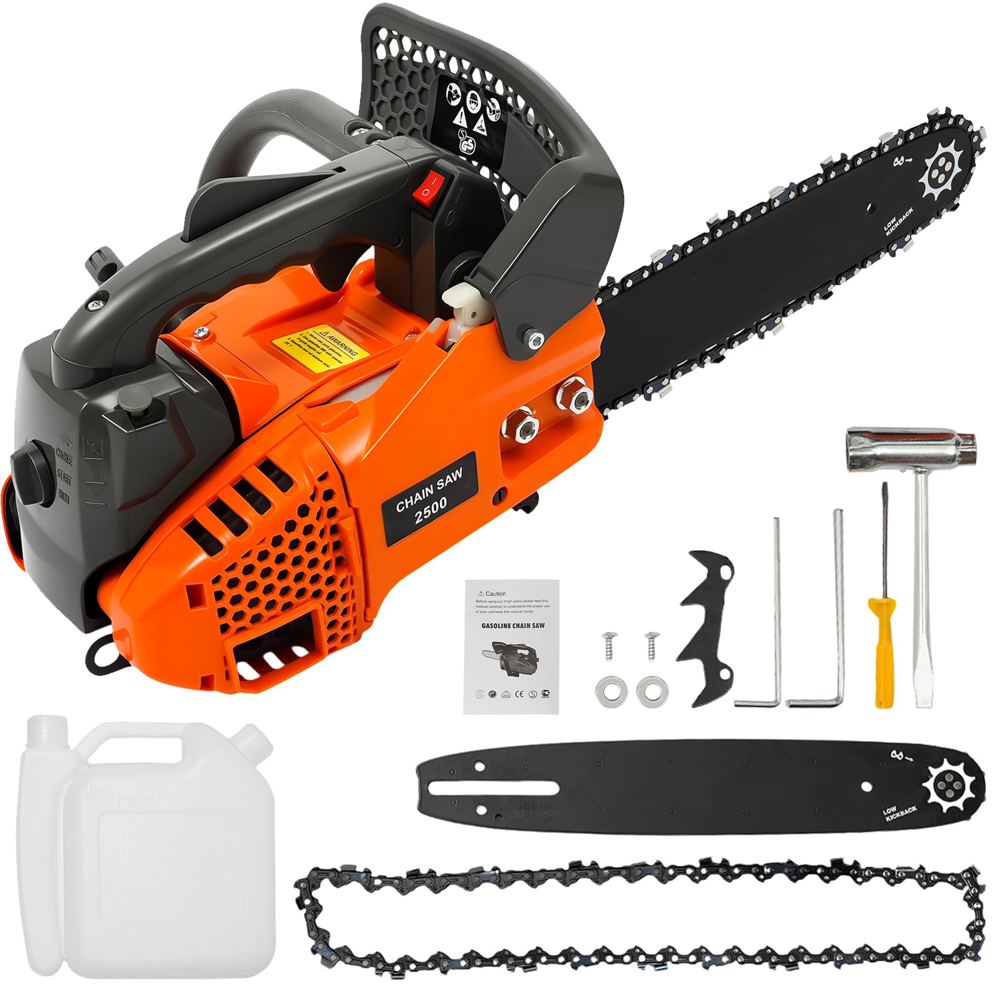 25.4CC 2 Stroke Gas Chainsaw Gas Powered Chainsaws, 12'' Guide Board Petrol Gasoline Chain Saw for Wood Pruning, Tree Stump Trimming, Firewood Cutting