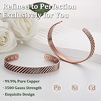 Vista 2 de Pulseras de cobre para hombres 99.99% cobre puro 7.3 pulgadas 3500 Gauss magnético ajustable Navidad regalo del día del padre