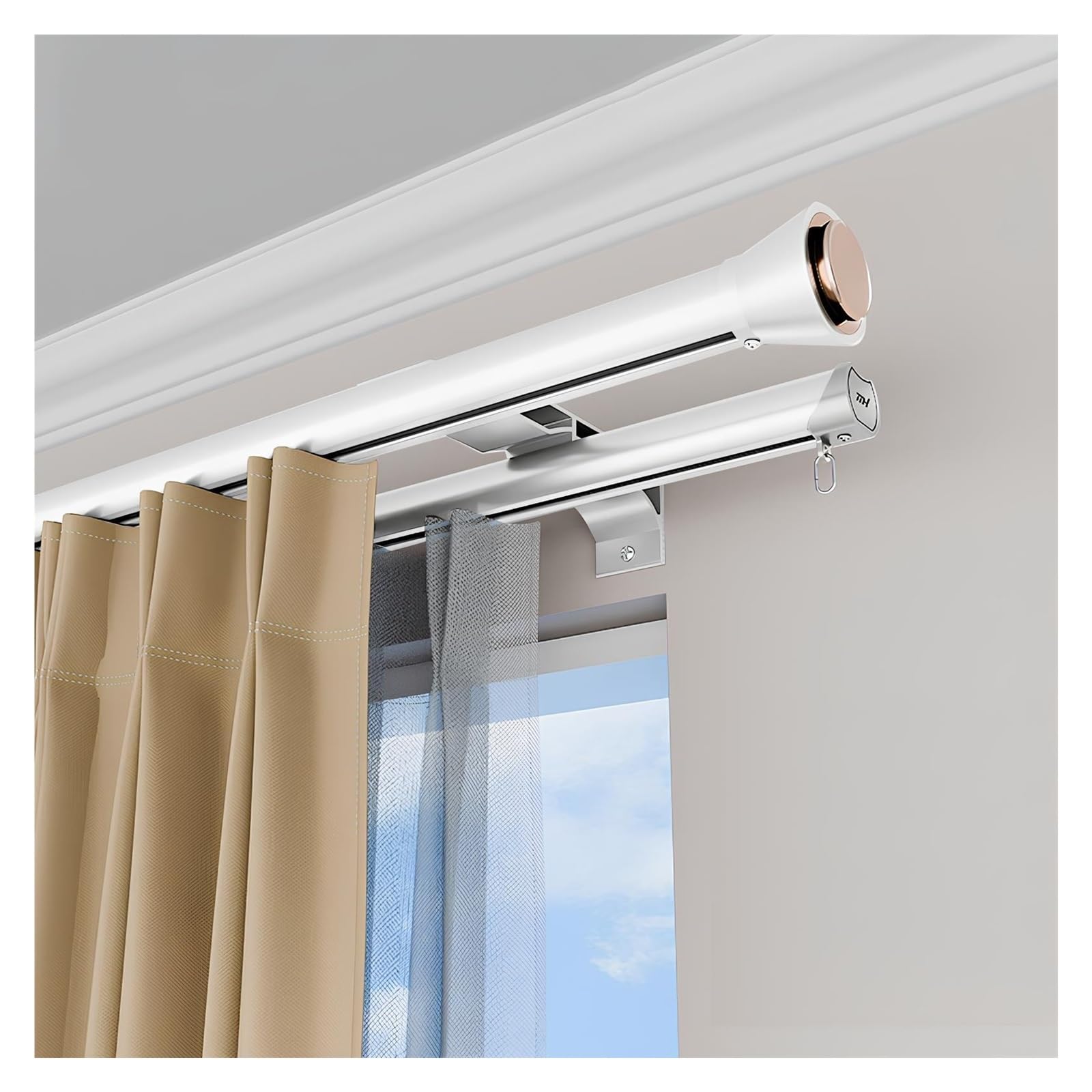 Doppelte Gardinenstangen Für Raumhohe Fenster, Geräuschlose Vorhangschiene Für Erkerfenster Im Wohnzimmer, Verschiebbare Raffgardinenstange Zur Wandmontage(White,600cm/19.6ft(4 * 150))