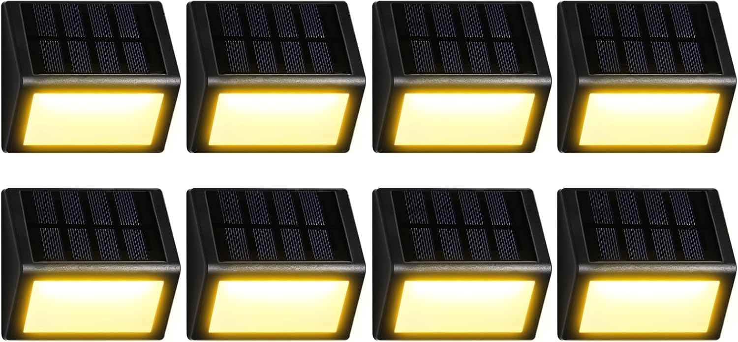 Solar Fence Lights 12 Pack, Outdoor Waterproof Solar Powered Step Lights, 3000K Warm White, Dusk to Dawn Auto On/Off Deck Light, Outdoor Lighting for Backyard, Step, Patio, Stair Railing, Wall, Porch