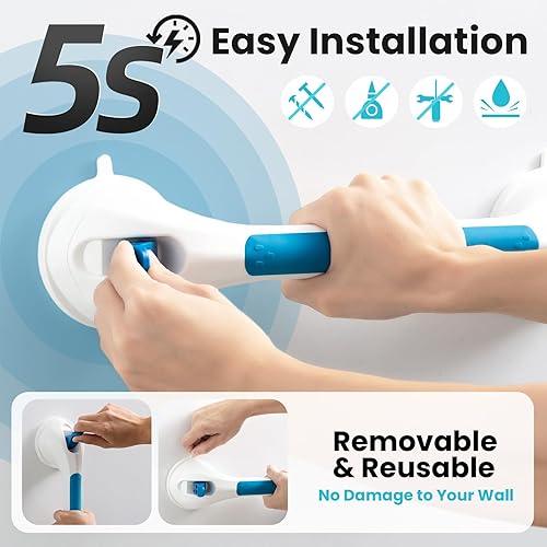 Miniatura 13 de TAILI - Barras de sujeción para la ducha con ventosa, paquete de 2 unidades, de 16 pulgadas, resistente y removible, sin taladro, impermeable