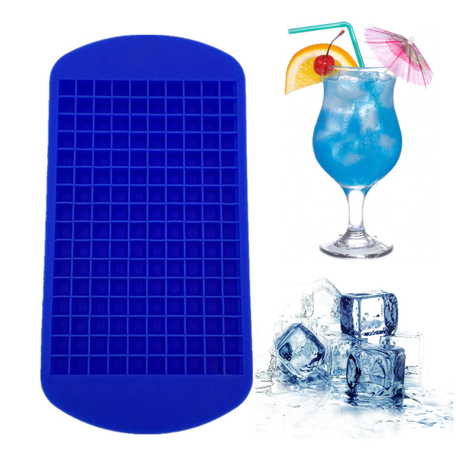 ZXNQ Silicone Mini Ice Cube Trays 2 Pack, 160 Small Ice Cube Molds Easy Release Crushed Ice Cube for Cocktail, Whiskey, Baby Food Flexible Stackable for Freezer,Blue