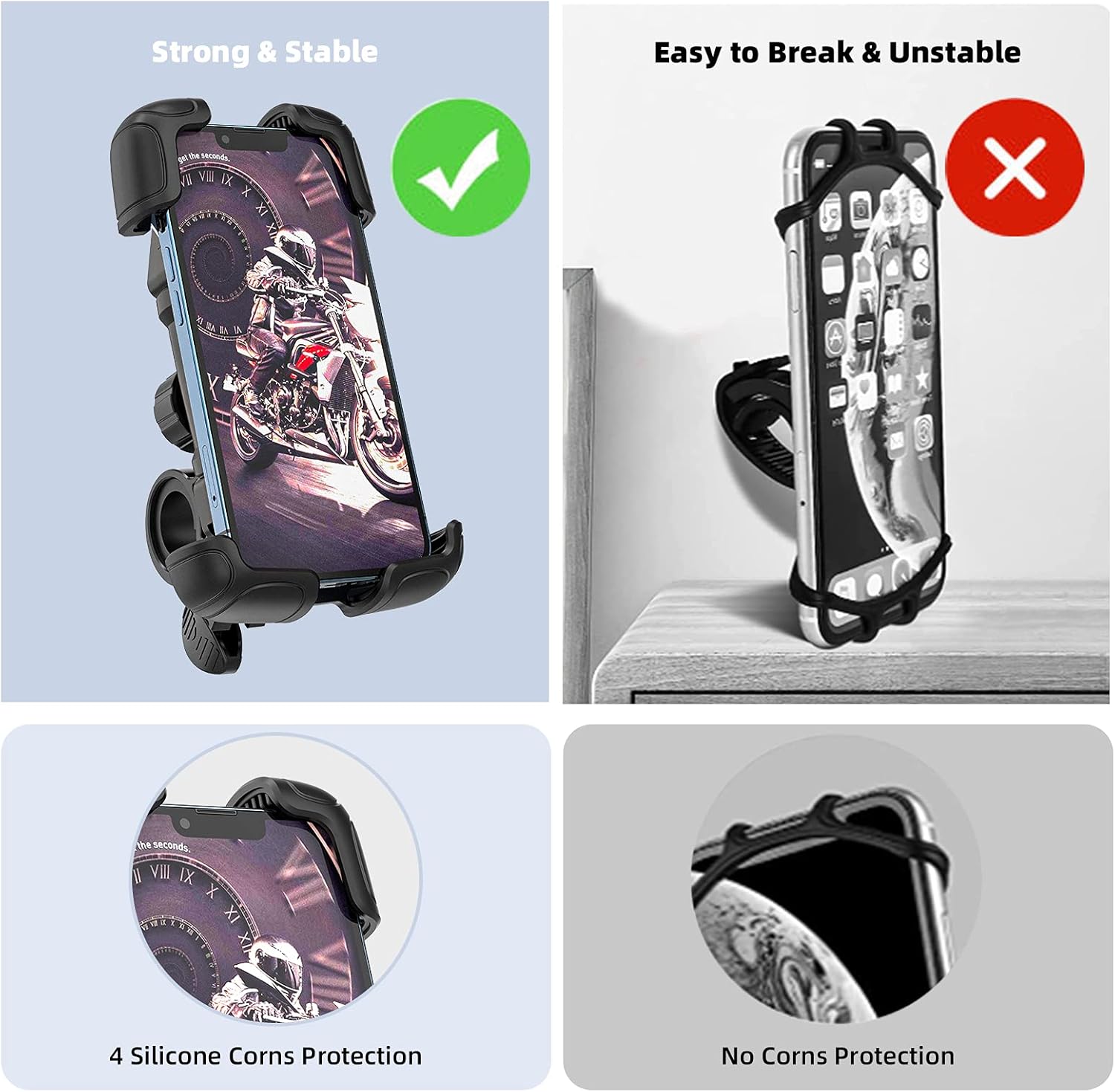 Bike Phone Mount, Motorcycle Phone Mount, Full Protect Anti Shake Slip Bike Phone Holder, 360 Degree Rotation Universal Cell Phone Holder for Bike : Automotive