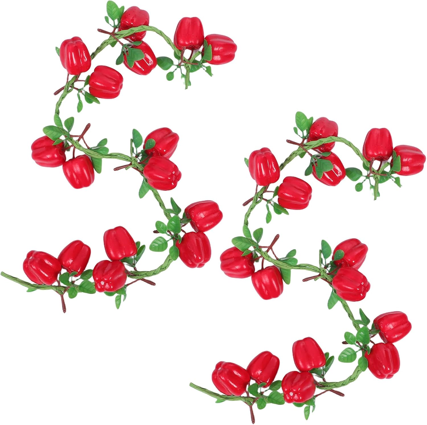 LOGOFUN 2PCS Artificial Hanging Red Pepper String Simulation Vegetable Decor for Home Kitchen Harvest Photography Props