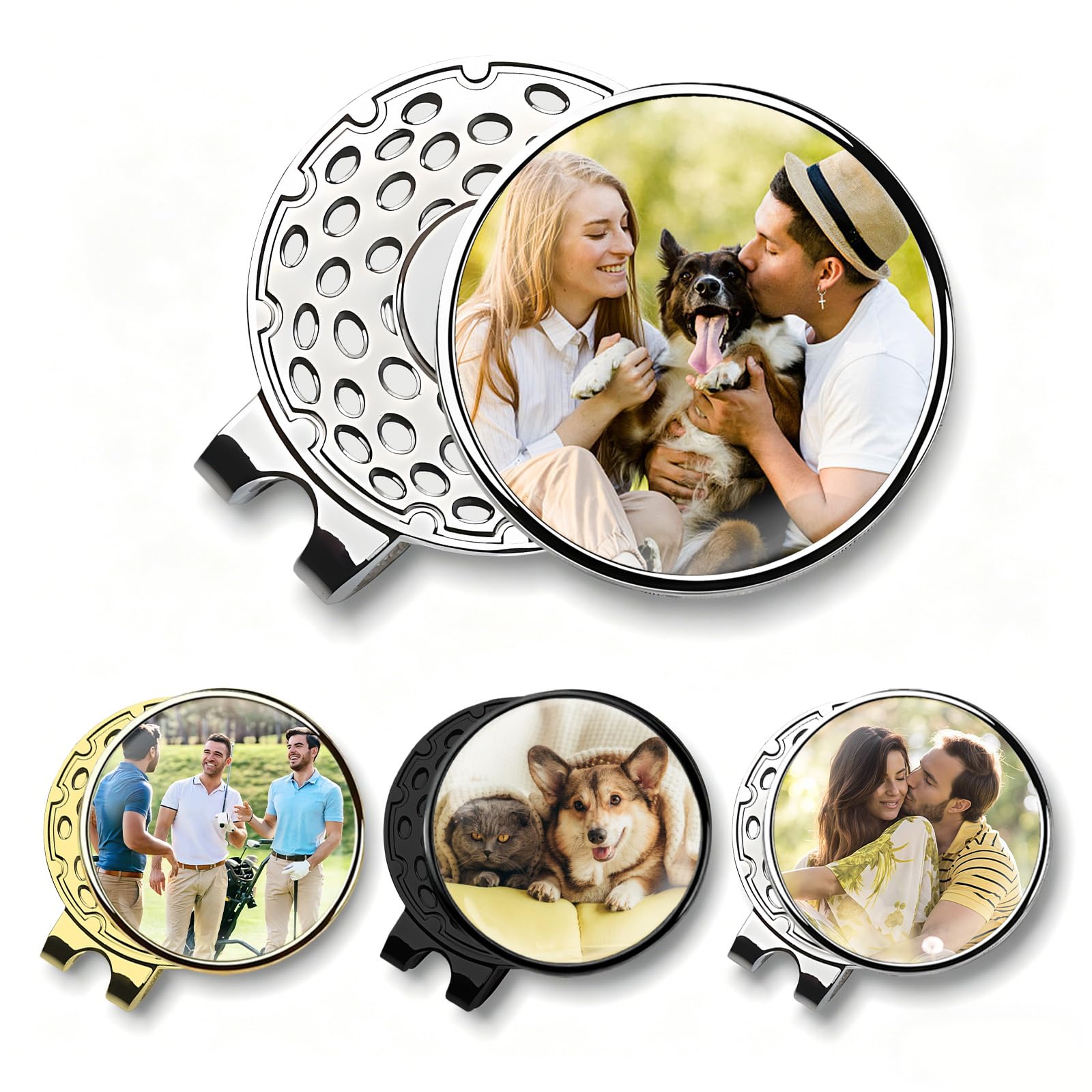 Custom Golf Ball Marker Hat Clip, Personalized 1" Golf Ball Markers with Your Photo Logo or Text, Golf Accessories for Men Women Golfers Corporate Branding Clubs (Silver)