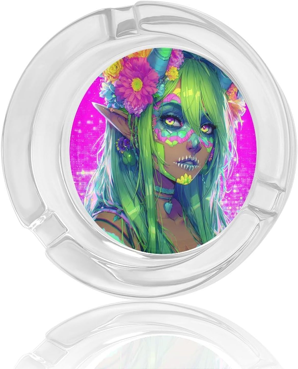 Neon Anime Woman Glass Ashtray Modern Cigarette Ash Holders for Indoor Outdoor Home Office Use 3.3" image 3