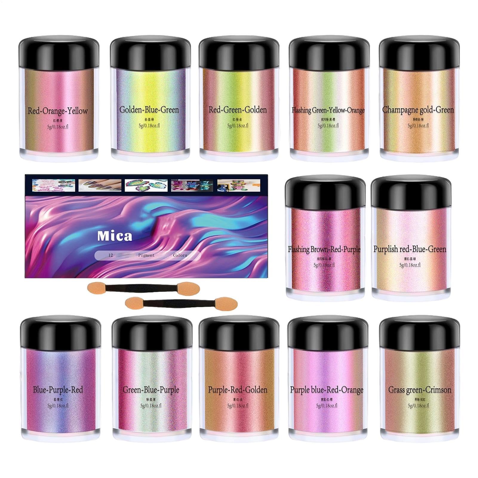 Mica En Polvo 12 Botellas De Color Natural Cambiante Perlado