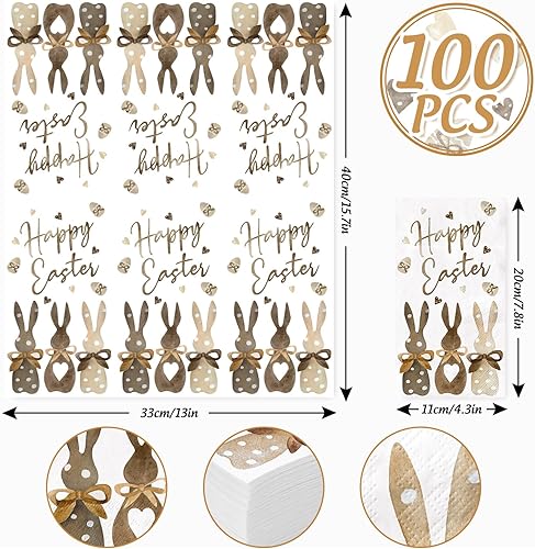 Miniatura 2 de AnyDesign - Paquete de 100 servilletas de Pascua para invitados de Pascua, servilletas de papel con estampado de conejo, servilletas de mano