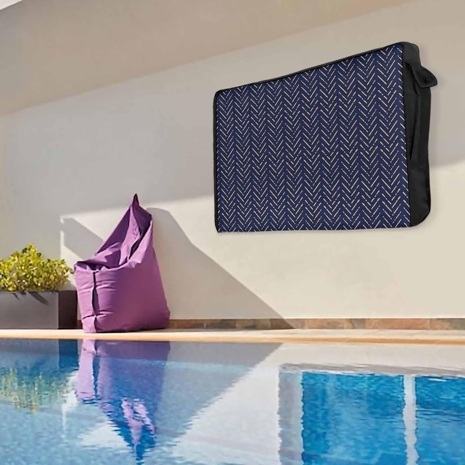 Outdoor TV Cover 65 Inch Navy Blue Stripes TV Enclosure Modern Art Lines TV Covers for Outside TV Display Screen Protector with Remote Control Pocket Home Decor