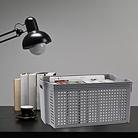 Vista 6 de Cestas de almacenamiento apilables de plástico grandes, contenedor de almacenamiento apilable gris, paquete de 6
