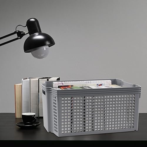 Miniatura 6 de Cestas de almacenamiento apilables de plástico de 17 L, contenedor de almacenamiento apilable gris, paquete de 6