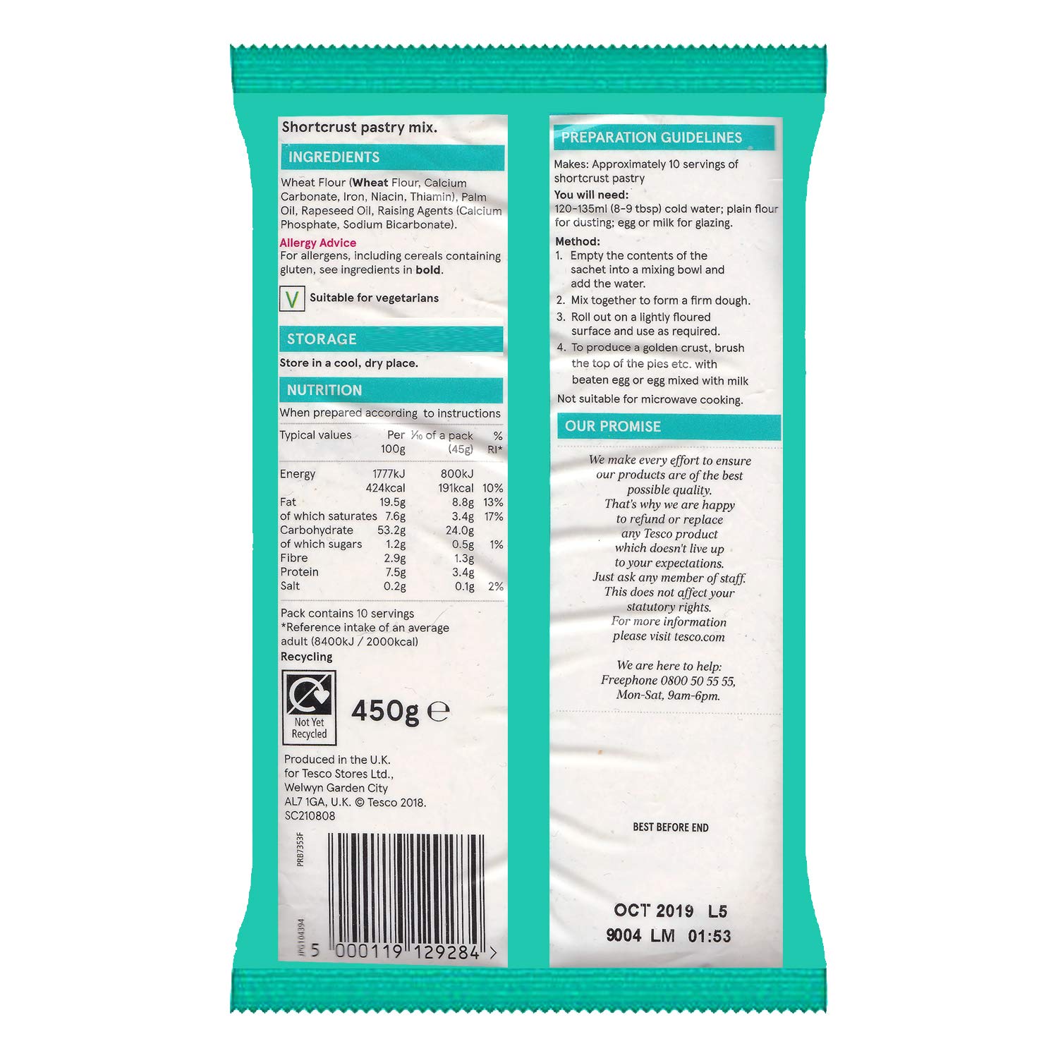 TESCO Short crust Pastry Mix 2x450g (900g) - Backmischung für Mürbeteig