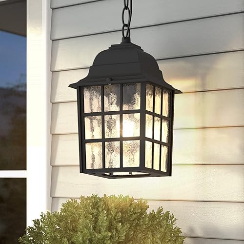 Miniatura 2 de Paquete de 2 lámparas colgantes para exteriores, farol colgante de techo exterior con vidrio de agua, 1 lámpara colgante al aire libre, luz negra