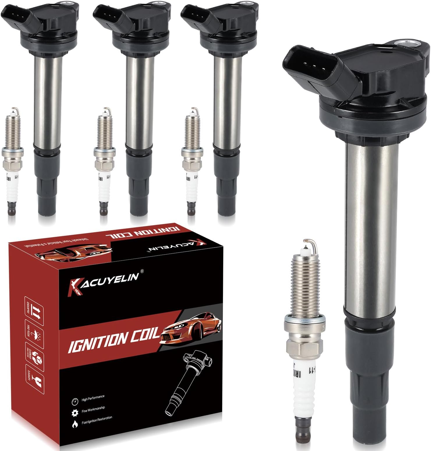 UF596 Ignition Coil Pack & Iridium Spark Plugs Compatible with Toyota Corolla Matrix Prius Prius Plug-In Prius V Lexus CT200h Scion xD 1.8L L4 2008-2015 UF596 Coil Pack Sets of 4