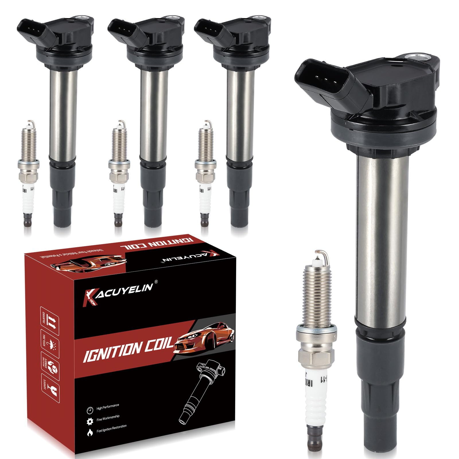UF596 Ignition Coil Pack & Iridium Spark Plugs Compatible with Toyota Corolla Matrix Prius Prius Plug-In Prius V Lexus CT200h Scion xD 1.8L L4 2008-2015 UF596 Coil Pack Sets of 4