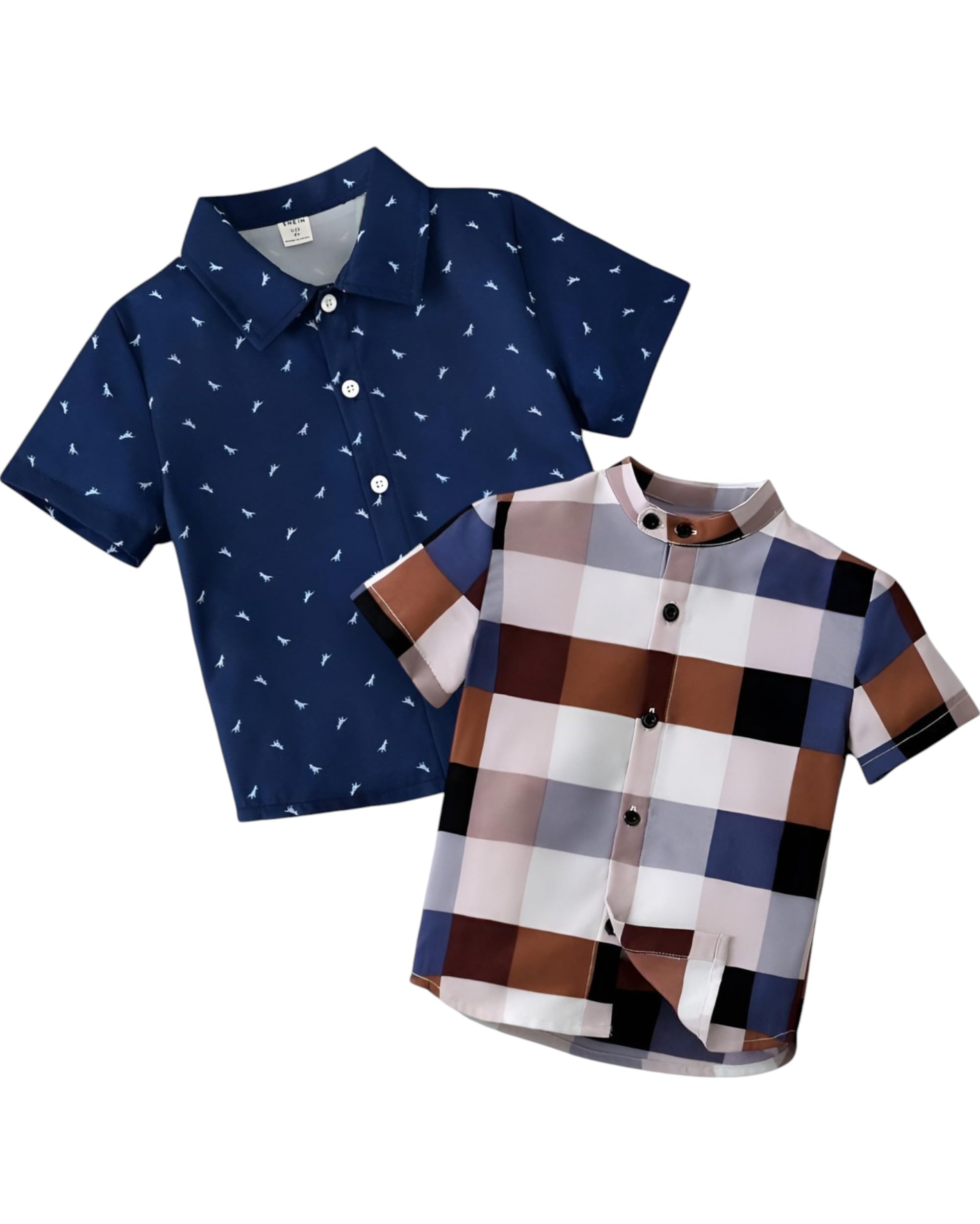 Baby Boys' Printed Shirts, Pack of 2, Blue and Checked-image-2