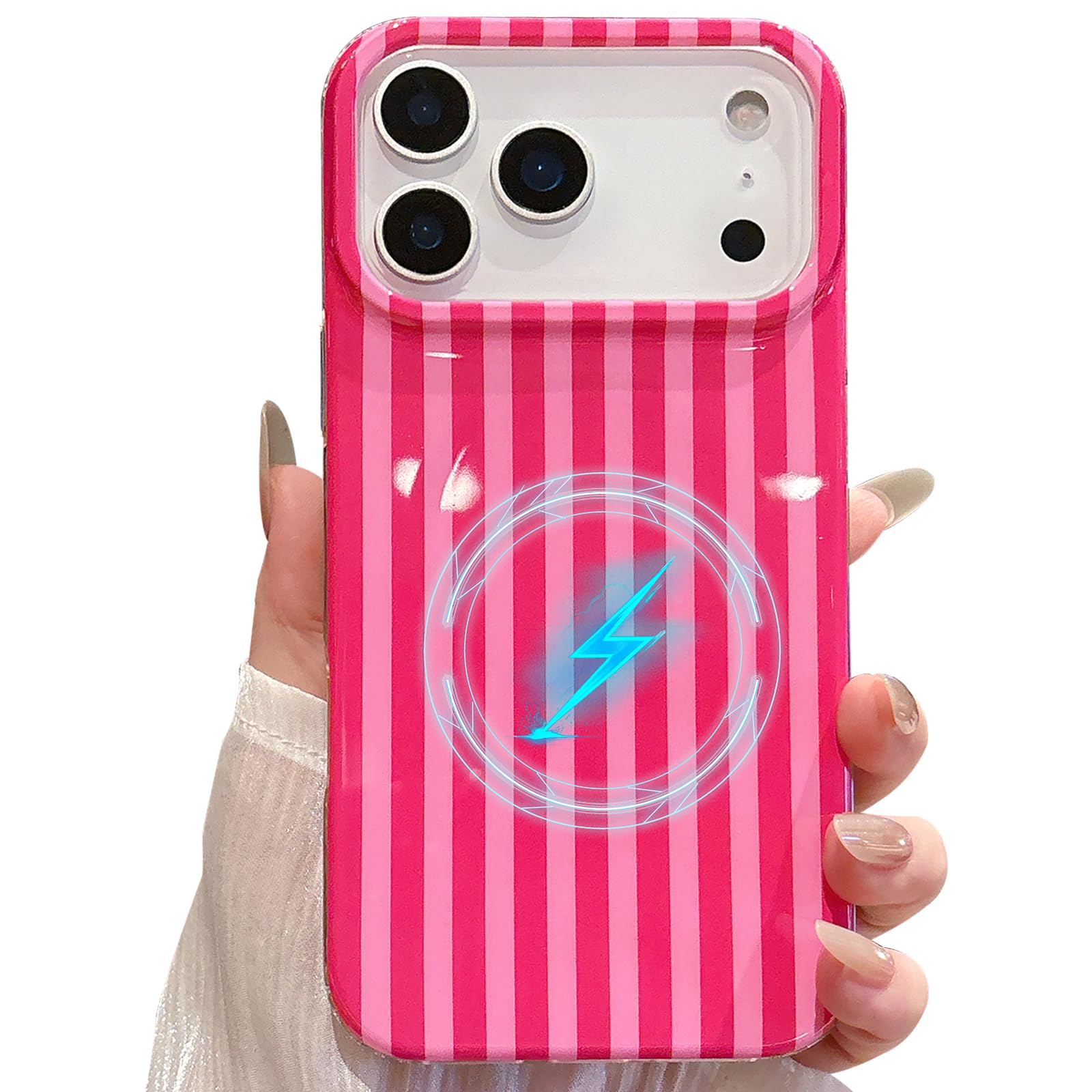 Photo 1 of Jmltech Magnetic iPhone 17 Pro Max Case - Striped Pink Red