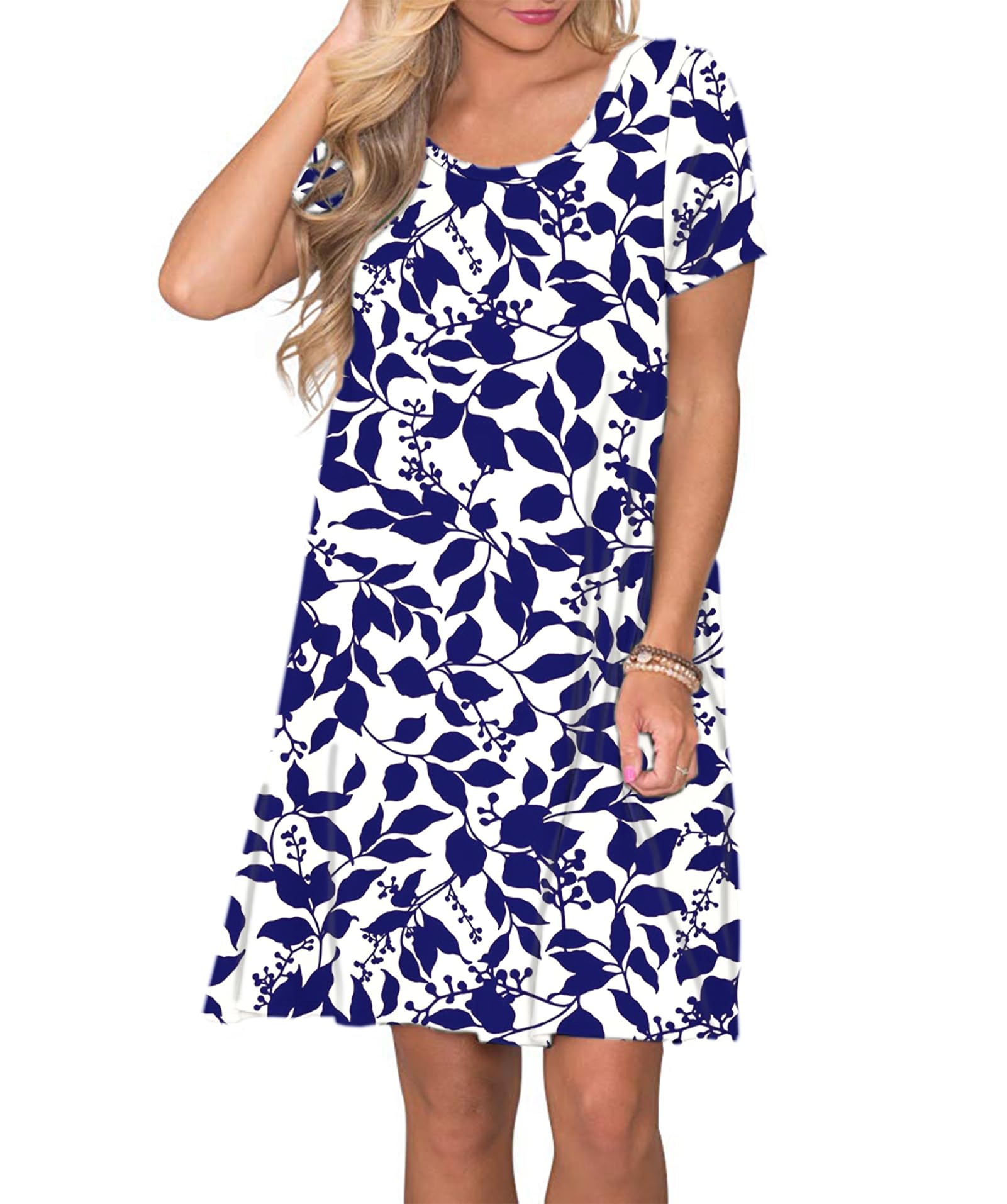 AUSELILY Abito Estivo Donna T-Shirt Casual Vestito a Manica Corta Abiti Corto con Tasche Scollo a Rotondo