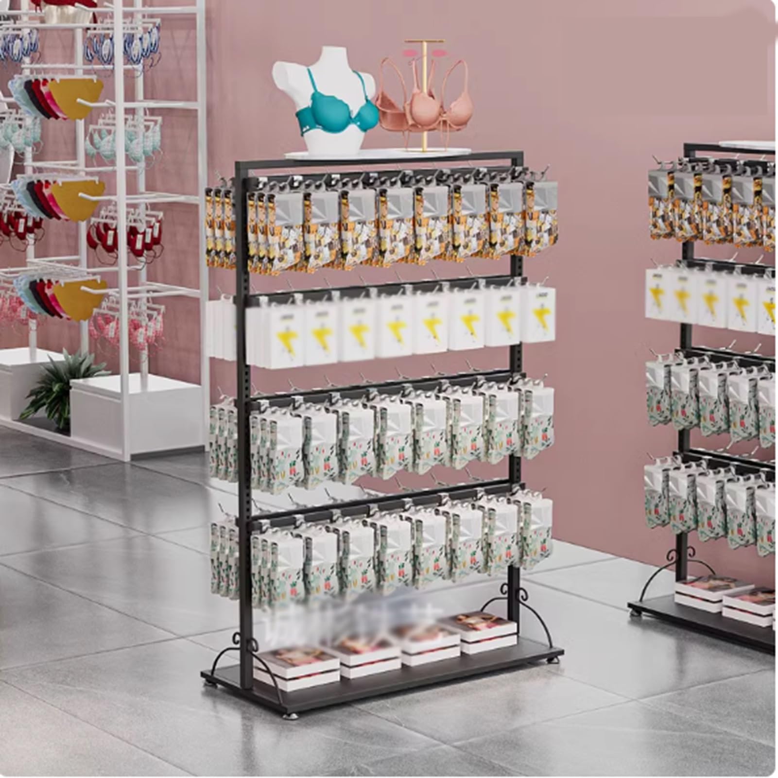 Height Adjustable Sock Rack, Clothes Retail Heavy Duty Garment Racks, Commercial Grade Metal Display Stands, Scarves Gloves Underwear Slippers Jewelry Accessories Storage Shelves(100x40x135cm)