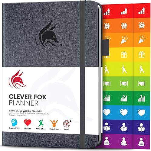 Clever Fox Agenda semanal y mensual sin fecha para aumentar la productividad, gestión del tiempo y alcanzar tus objetivos, organizador, diario de