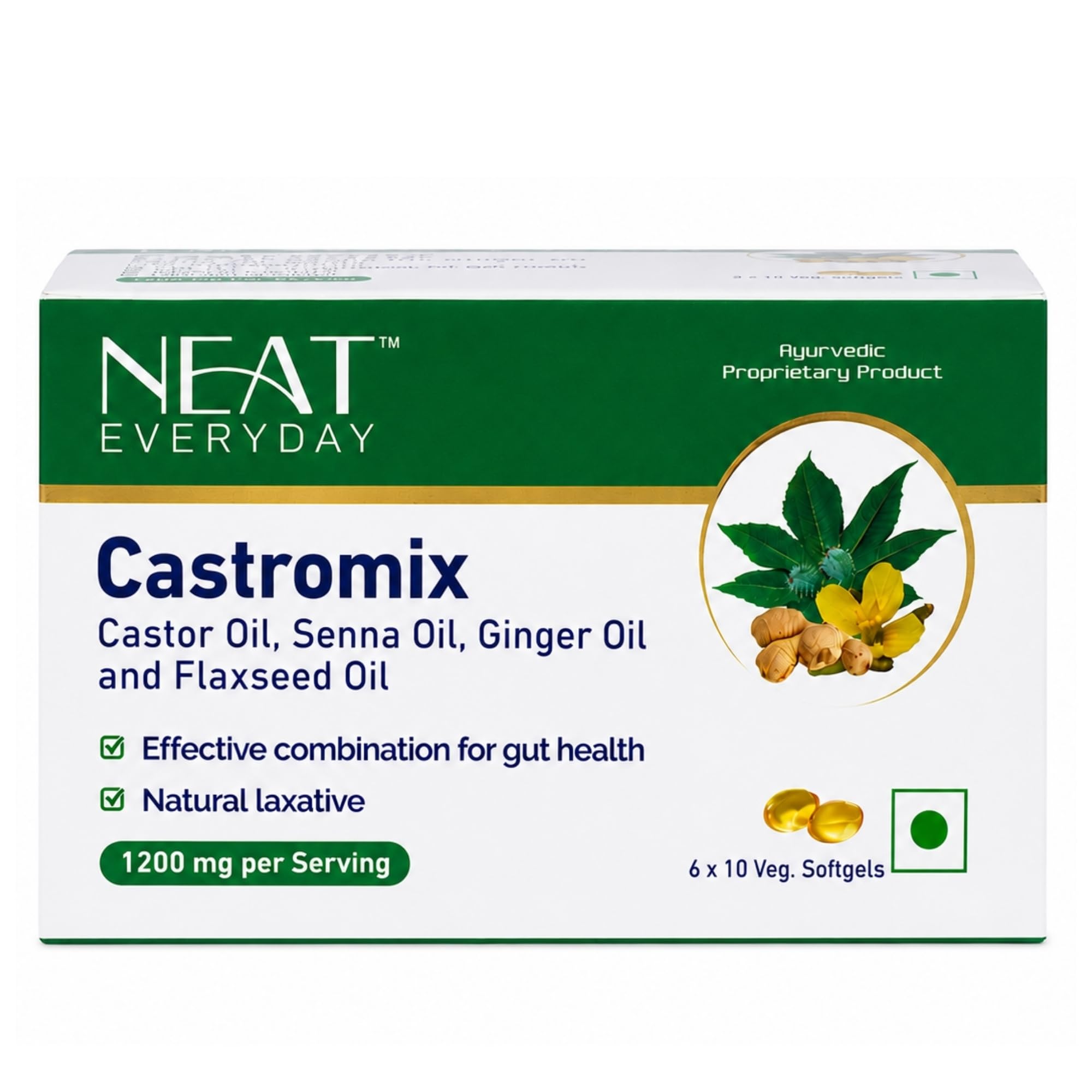 NEAT EVERYDAY Castromix Vegan Soft Gel Capsules | 60 Veg Ayurvedic Capsules for Gut Health & Digestive Comfort | 1200mg Per 2 Capsules Blister-image-40
