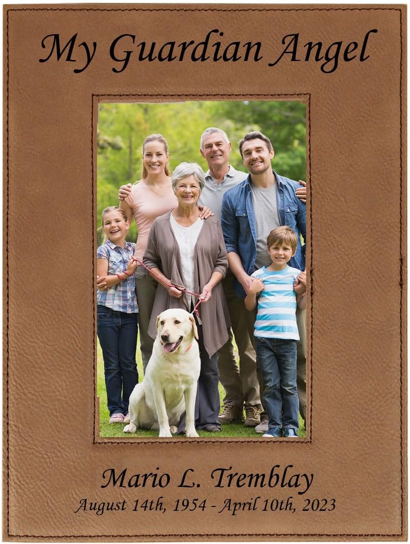 CustomGiftsNow My Guardian Angel - Personalized Sympathy Keepsake Laser Engraved Faux Leather Leatherette Portrait/Vertical 8x10 Black Custom Loved One Picture Photo Group Comfort Memory Frame