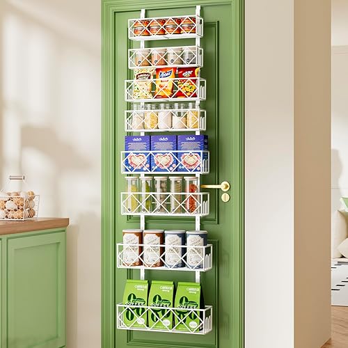 Miniatura 7 de Organizador de despensa sobre la puerta, cestas ajustables de 8 niveles para colgar especias, estante angosto, 13.78 pulgadas de ancho x 65.16