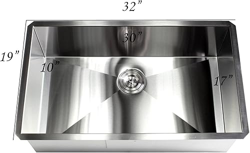 Miniatura 5 de Zero Radius - Fregadero de cocina de acero inoxidable de calibre 16, duradero, con colador de cesta de elevación (32 pulgadas)