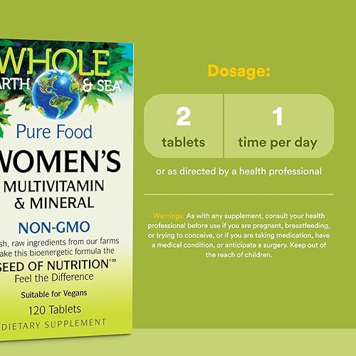 Miniatura 3 de Natural Factors Whole Earth & Sea Multivitamínico y mineral para mujer, suplemento alimenticio integral, vegano, 120 tabletas