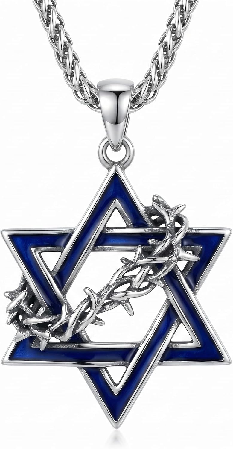 Star of David Necklace 925 Sterling Silver Jewish Megan Star Pendant Hexagonal Necklaces Jewelry for Men, w/Stainless Steel Chain 22’’ + 2’’