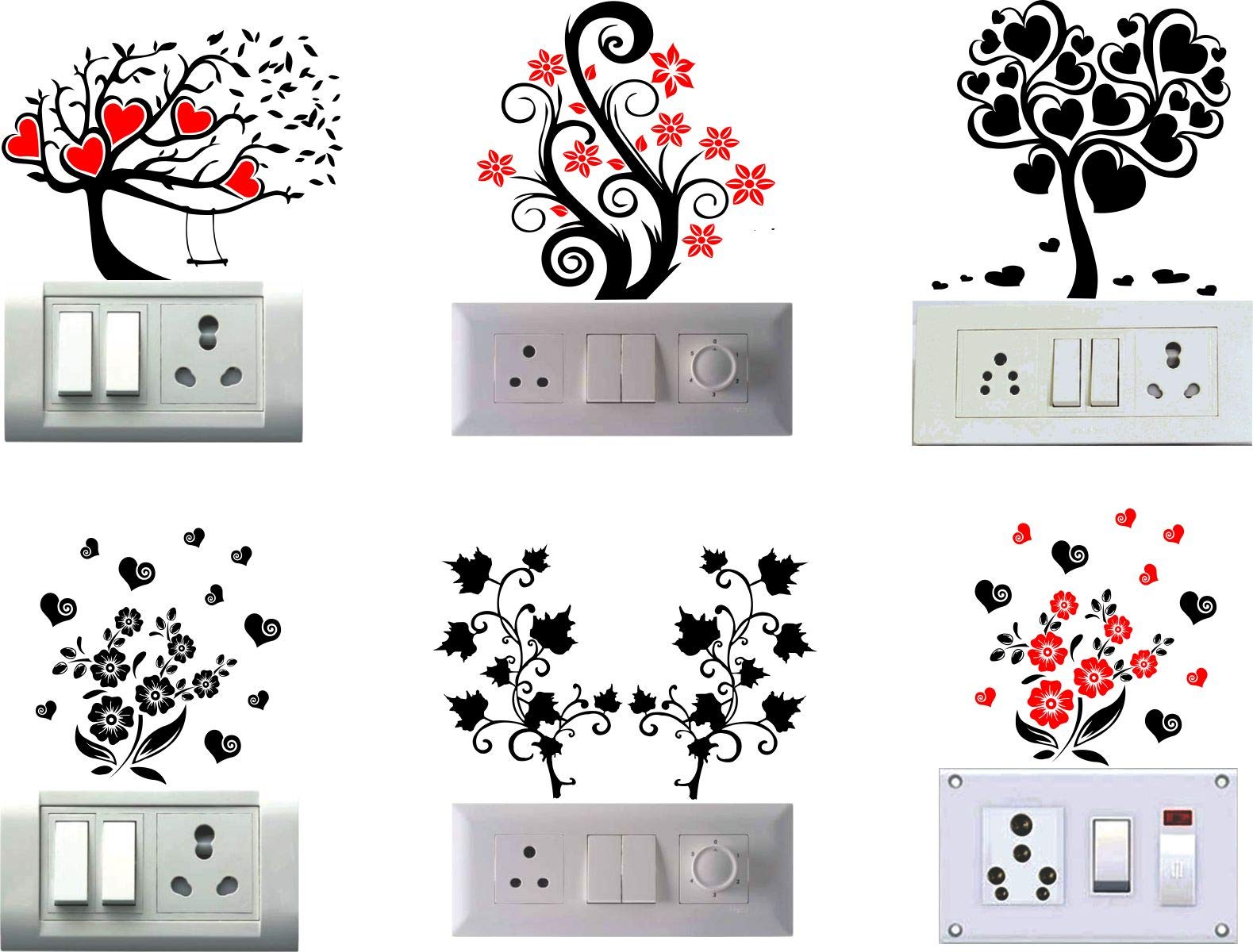 Jump up Switch Board 3D Tree, Flower, Leaf Wall Sticker (Set of 6)