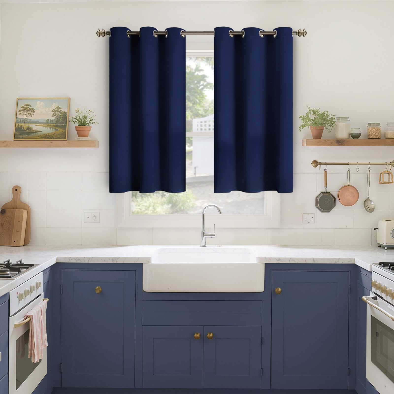 YoungsTex Navy Blue Blackout Curtains for Kirchen Cafe Window 34 x 40 Inch - Thermal Insulated Drapes with Grommet Room Darkening Short Length for Bedroom Bathroom, 2 Panels — image 1
