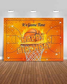 Mocsicka Basketball Birthday Backdrop It's Game Time Basketball Birthday Party Decorations Banner for Boys Men Sport Theme Happy Birthday Photography Backgrouns (Orange, 7x5ft(82"x60"))