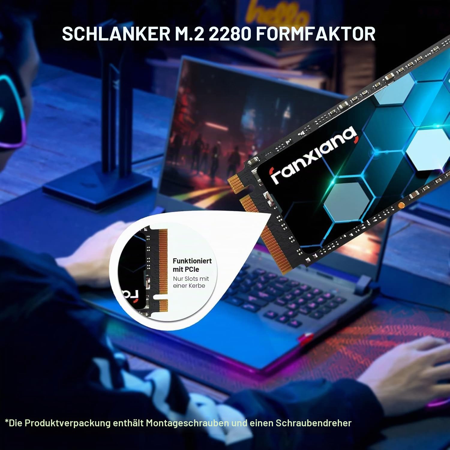 fanxiang M.2 SSD 256GB Interne NVMe SSD Festplatte PCIe 3.0, 3000MB/s Lesen, SSD M.2 2280 mit SLC Cache, Kompatibel mit Laptop, Notebook und Desktop (S500Pro)