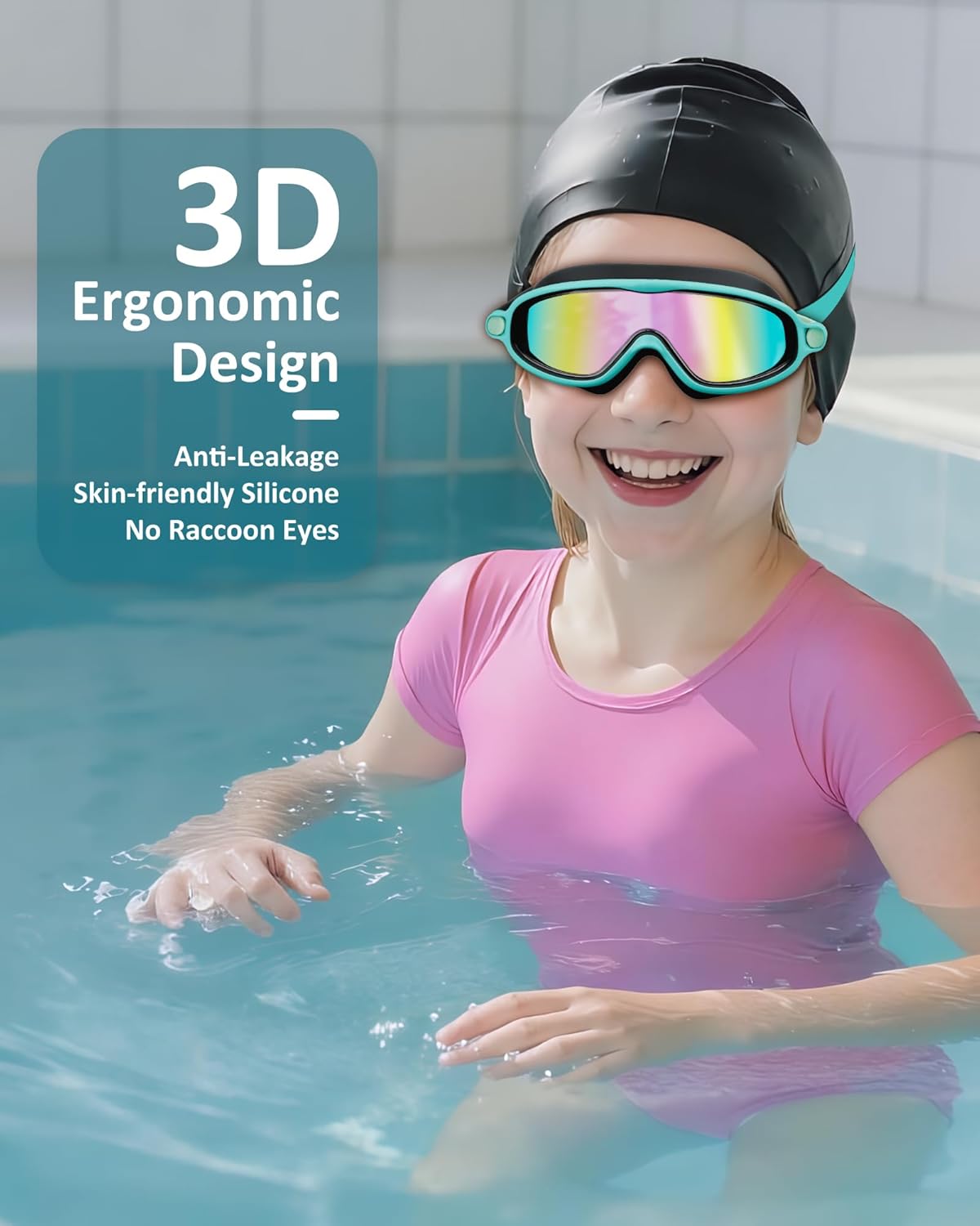 Goggles Adult & Kids Swim Goggles with Swim Cap, Anti-fog, UV Protection and Wide View