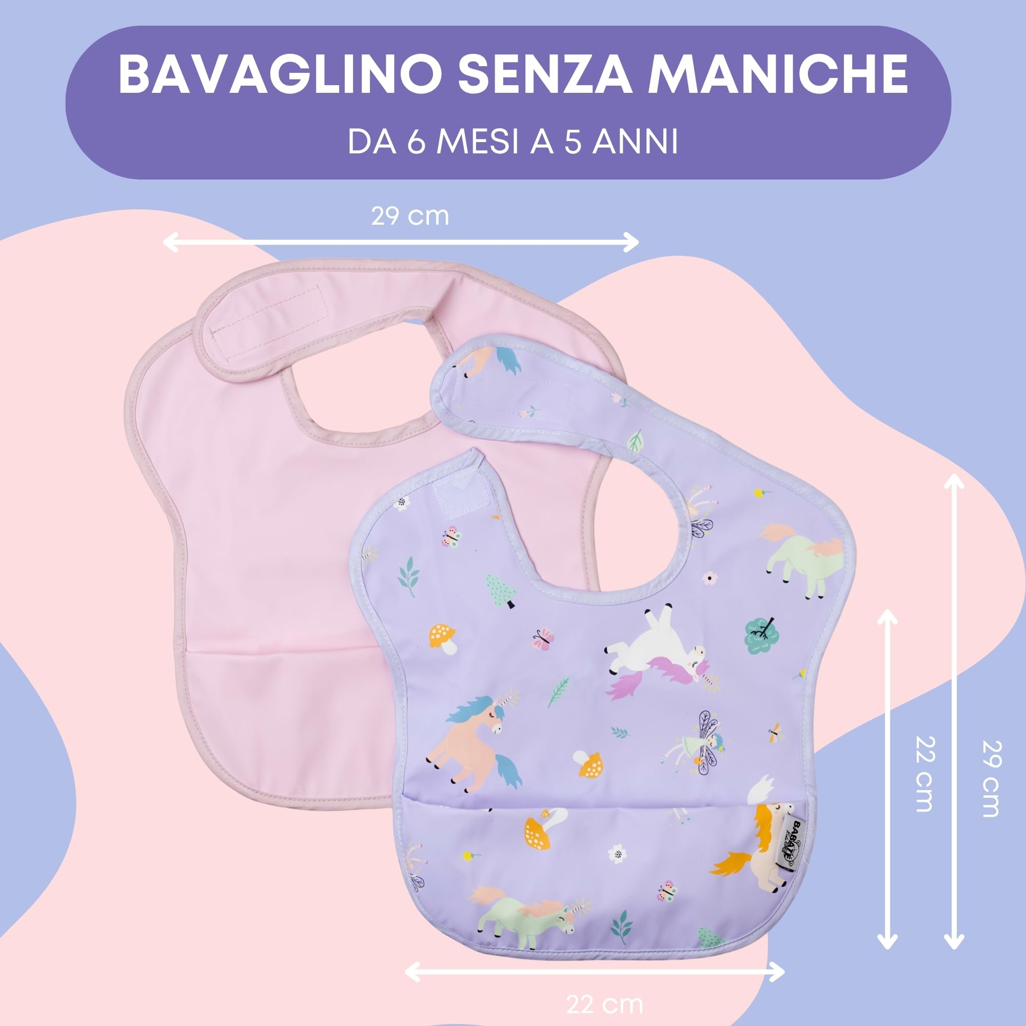 Bavaglini impermeabili 2 unità, plastificati, smanicato, pappa svezzamento, bambini