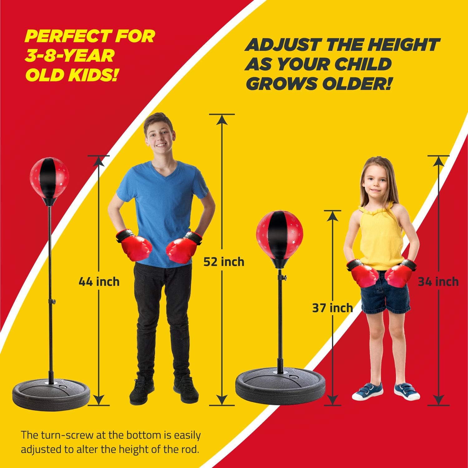 Punching Bag Set for Kids with Boxing Gloves & Hand Pump - 3-8 Years Old Adjustable Kids Punching Bag with Stand - Top Gifting Idea for for Girls & Boys- Portable & Long-Lasting