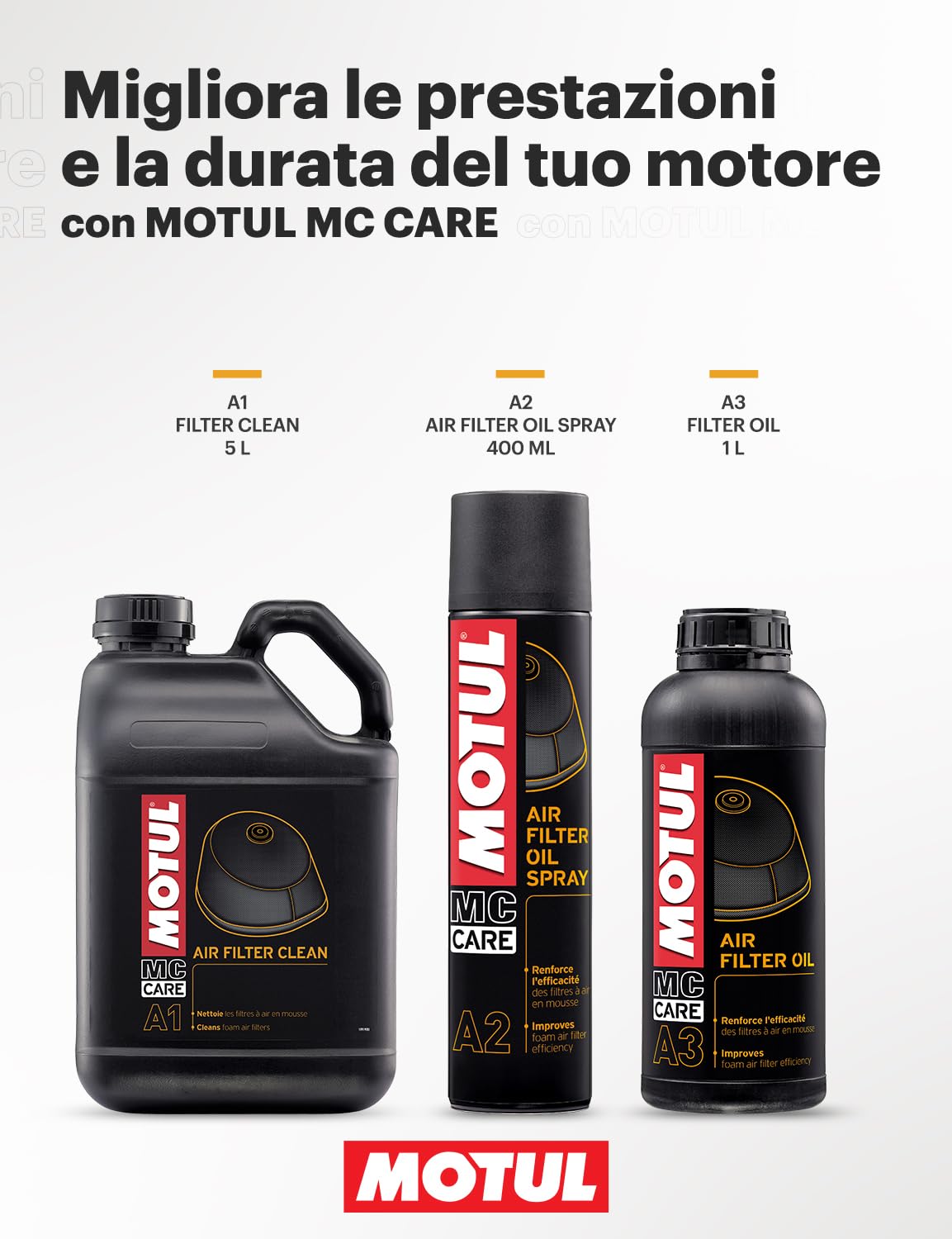 Motul - Pulitore per Filtro Aria in Schiuma - Compatibile Moto Cross, Enduro, Trial, Trail, Quad - Pulizia Profonda - Asciugatura Rapida - MC Care Air Filter Clean A1-5 L