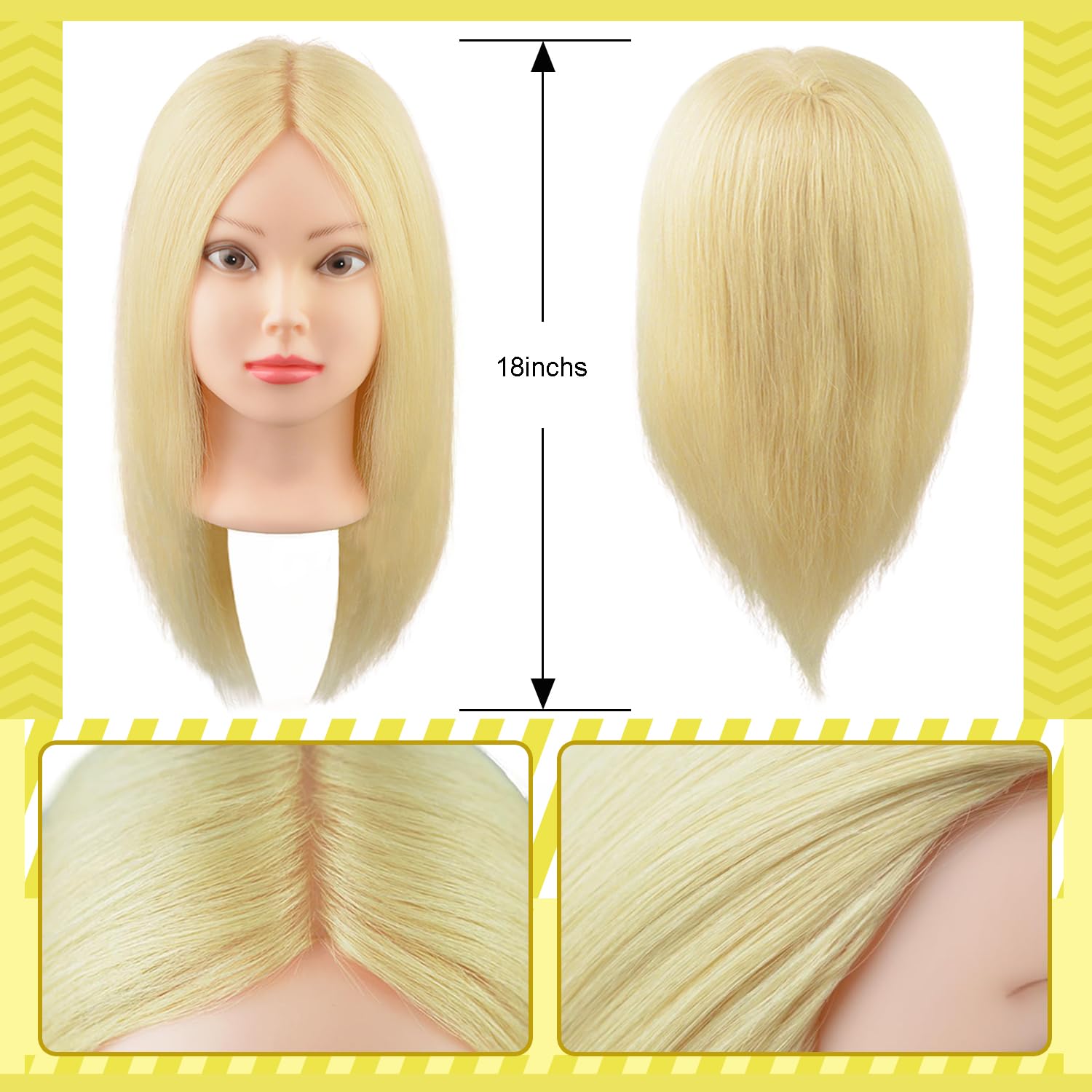 18 Zoll Mannequinkopf mit 100% Echthaar mit Verstellbarer Klemmhalterung Friseurkopf fur Frisurendesign und Flechtibungen (613#)