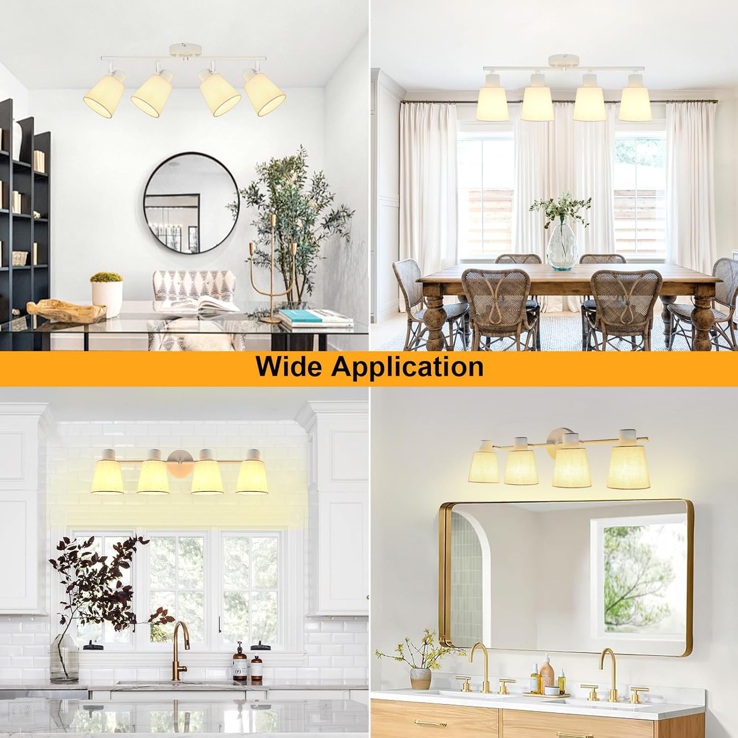 LTBLIGHT 4-Light Track Lighting Kit, Modern White Linen Ceiling Spotlights Fixture, Flexibly Rotatable Track Lighting for Kitchen Living Room Bedroom, E26 Base(Bulb Not Included)