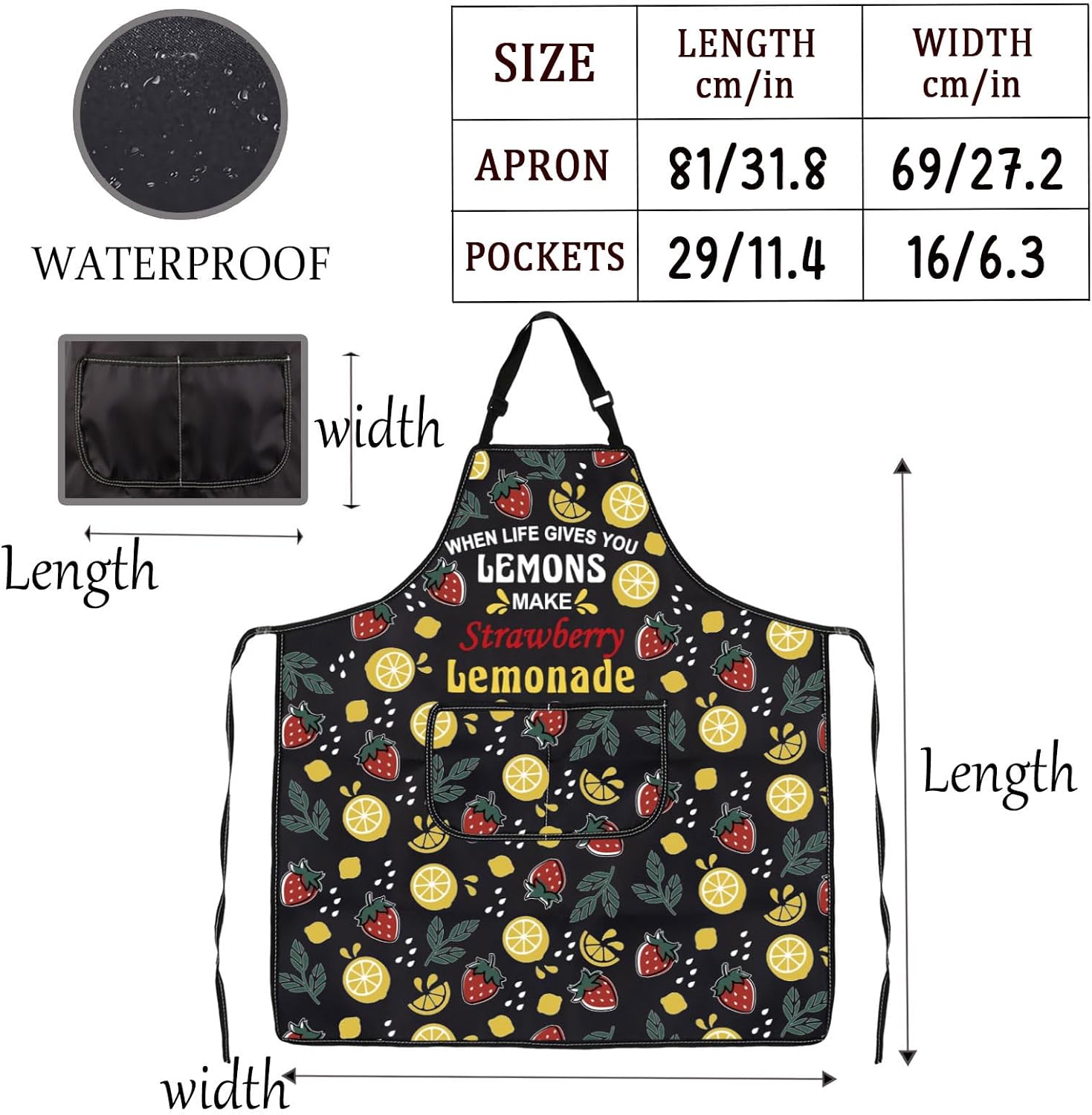 MNIGIU Summer Drinking Gifts When Life Gives You Lemons Make Strawberry Lemonade Apron With Pockets Sweet Tea Kitchen Apron image 2