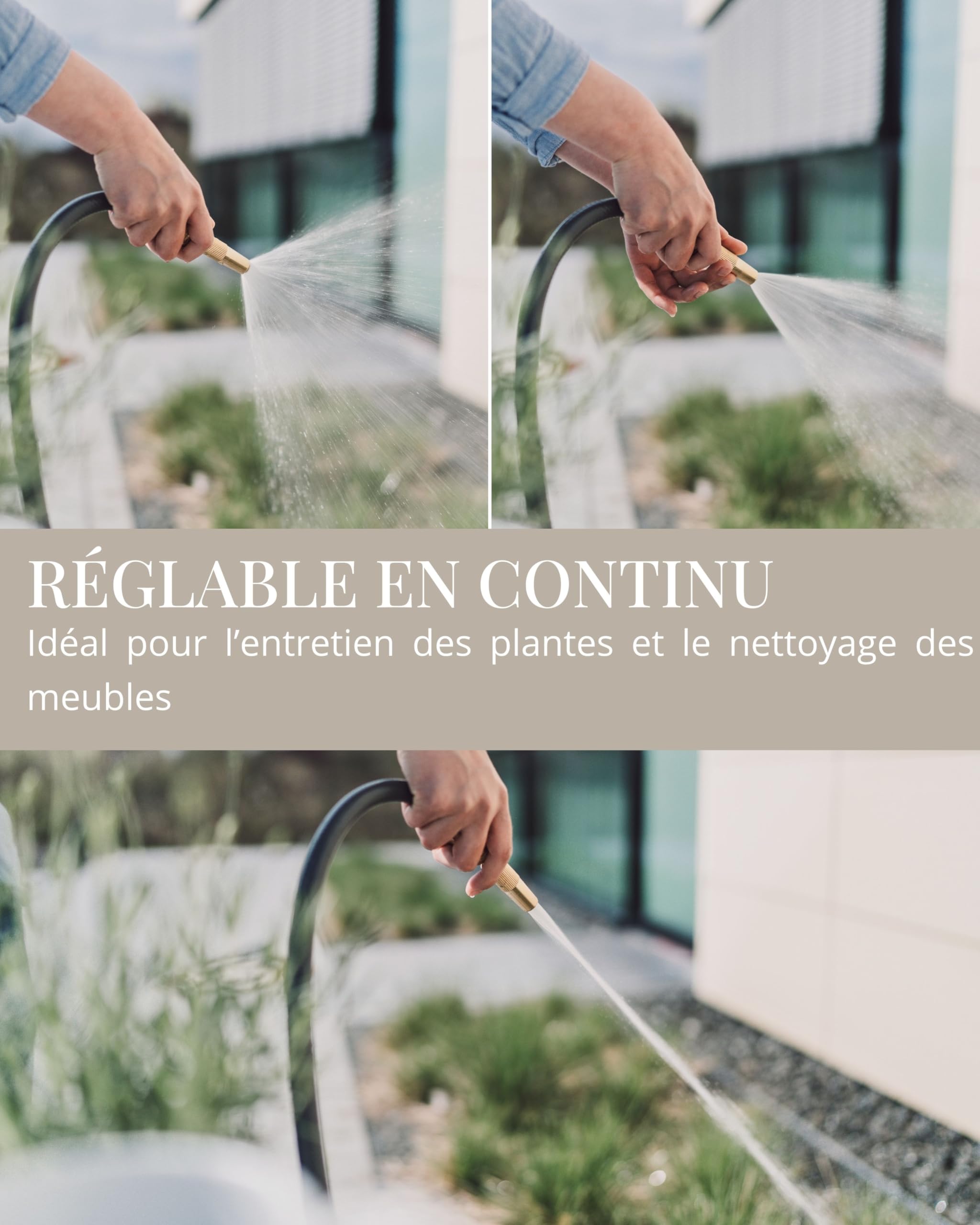 LIVLIG Kit complet d'arrosage de jardin de 30 m avec tuyau d'arrosage de 1/2", support mural en acier et pulvérisateur de jardin en laiton – Kit de tuyau avec raccords, longueur 30 m