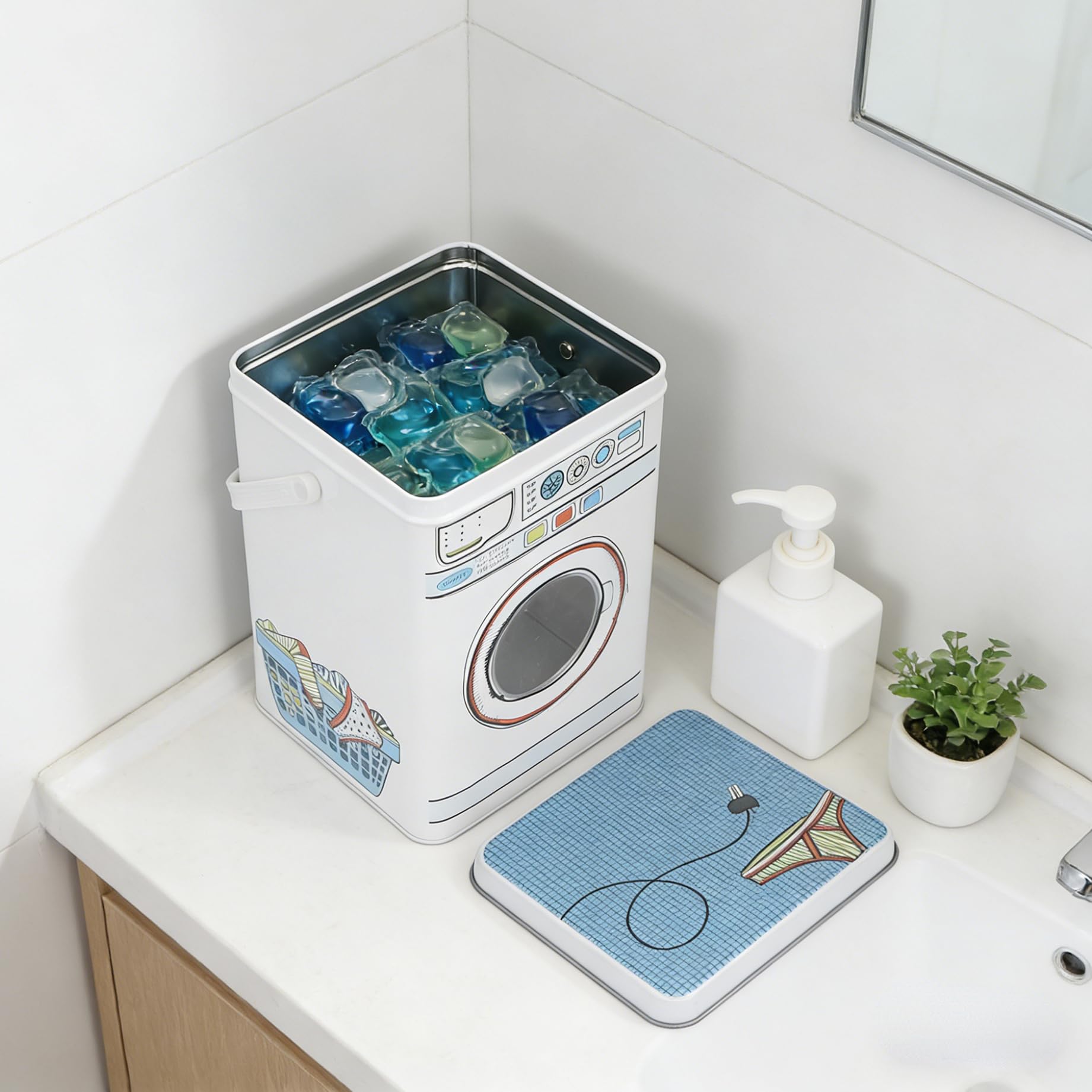 Pojemnik na proszek do prania, metalowy pojemnik na proszek do prania, metalowe pudełko do prania o dużej pojemności Pojemnik na detergent do prania o dużej pojemności do przechowywania tabletek do pr